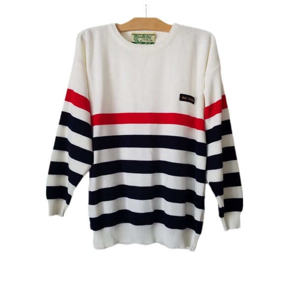 Vrg Traditional Craft Mens 40" to 42" Sweater Striped Salt Ireland Patch White - Picture 1 of 9
